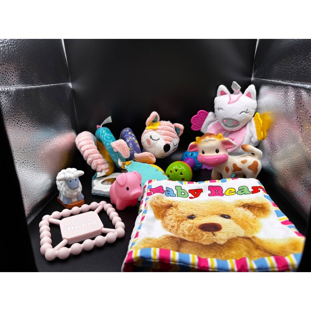 Infantino Baby Sensory Toy Lot With Plush Rattles‎ Teether & Soft Book